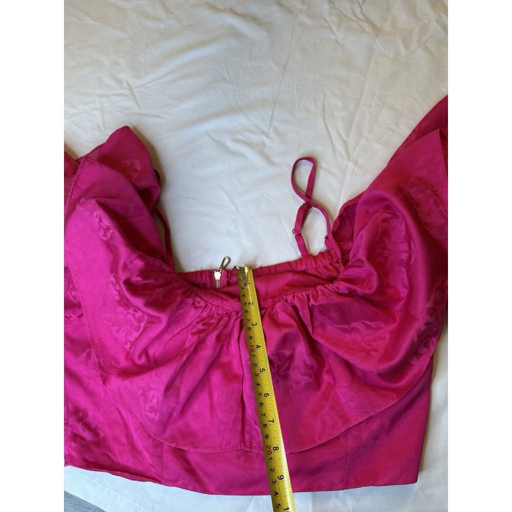Sandro Hally Jacquard Ruffled Crop Top Pink Cold Shoulders Size 4 Small - Picture 7 of 7